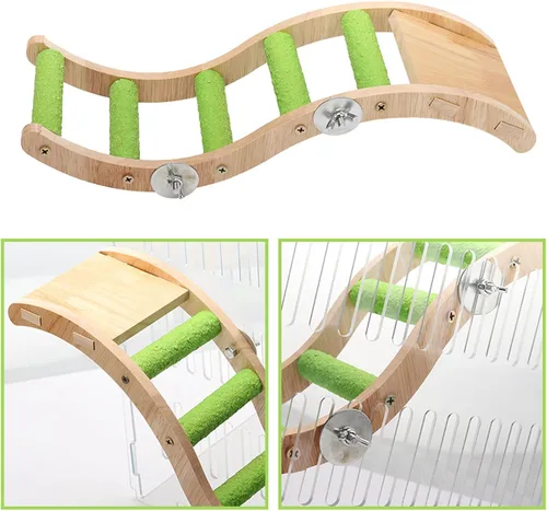 Vista 5 de Puente de escalera para pájaros, juguetes de escalera de madera para mascotas, accesorios de jaula de pájaros para mascotas, escalera de escalada