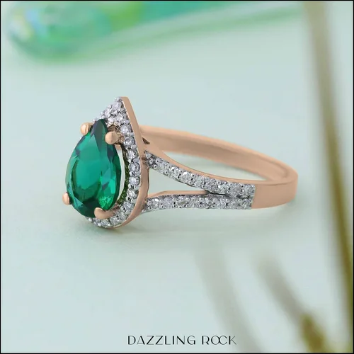 Vista 16 de Dazzlingrock Collection Anillo de compromiso con forma de lágrima y diamante blanco natural redondo de 0.45 quilates con halo de diamantes blancos