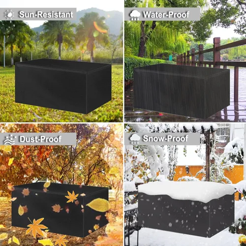 Vista 3 de Funda de mesa para exteriores, fundas de mesa de patio para muebles de exterior con cordón resistente al viento, impermeable, fundas rectangulares