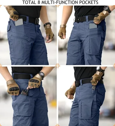 Vista 4 de NAVEKULL Pantalones tácticos de senderismo para hombre, pantalones cargo de combate militares antidesgarros, ligeros, pantalones de trabajo