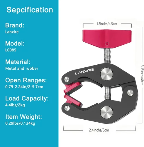 Vista 8 de Soporte de micrófono Super Clamp con tornillo de 1/4 a 5/8 pulgadas, compatible con micrófonos o accesorios de fotografía, carga máxima de 4.4