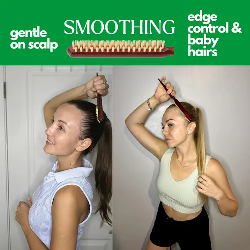 Vista 6 de GranNaturals Cepillo de cerdas de jabalí suave para cabello de espalda resbaladiza, peinado, control de bordes, suavizar los pelos de bebé
