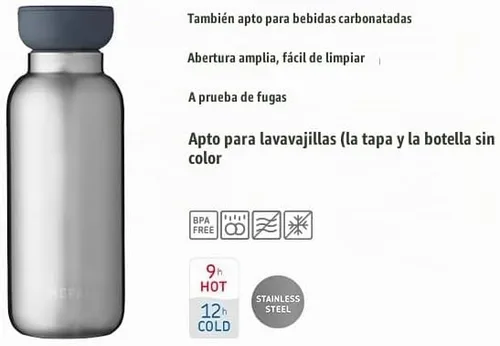 Vista 5 de Mepal Elipse de botella aislada - Botella aislada de doble pared - Botella para beber sobre la marcha - 9 horas de calor y 12 horas de frío - Acero