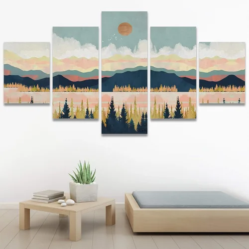 Vista 42 de SIGNWIN Lienzo grande para pared, efecto geométrico de mármol, triángulo dorado, polígono, paisaje, formas abstractas, arte digital, arte moderno