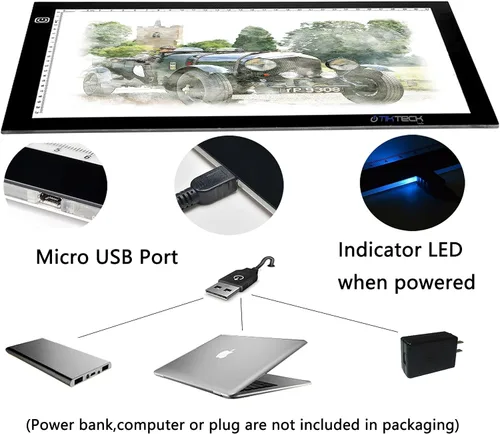 Vista 5 de Caja de luz LED A4 ultradelgada portátil con atenuación de brillo, luz de trazado de arte LED para artistas, dibujo, bocetos, animación, estampado