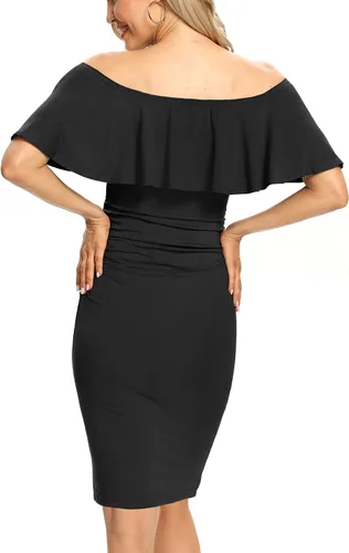 Vista 6 de Vestido de maternidad ajustado con volantes y hombros descubiertos, vestido de embarazo formal para baby showerfotografía