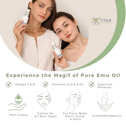 Vista 5 de Y Not Natural Aceite de emú puro – Humedad orgánica para cara, cuerpo, cabello, cuero cabelludo y uñas, rico en Omega 3-6-9, vitaminas y minerales