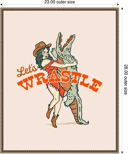 Vista 2 de Amanti Art Framed Canvas Wall Art 28x23 Lets Wrastle Poster by The Whiskey Ginger, Framed Wall Art Canvas, Humor Artwork, Traditional Decor, Medium