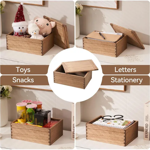 Vista 5 de KIRIGEN Caja de Almacenamiento de Madera con Tapa - Cajas Decorativas para Manualidades, Costura, Recuerdos, Memoria - Caja de Almacenamiento