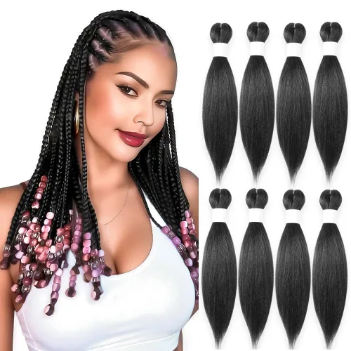 Vista 46 de Cabello trenzado burdeos, 10 pulgadas, 4 paquetes Cabello preestirado, trenzas de ganchillo cortas y rectas, textura Yaki, fibra sintética