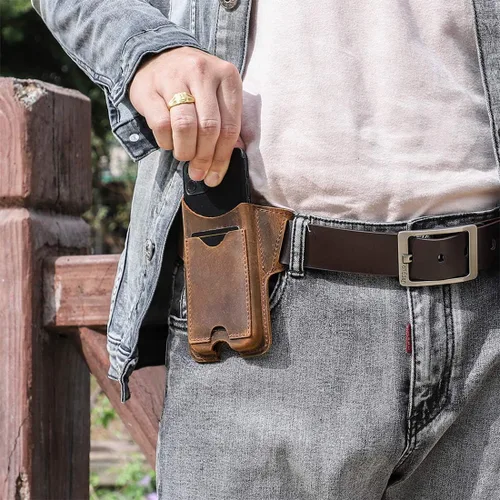 Vista 7 de Funda de cuero para teléfono para hombre, funda universal para cintura con agujero para cinturón