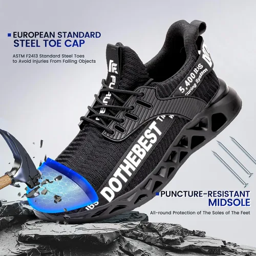 Vista 2 de Furuian - Tenis con punta de acero para hombres y mujeres, zapatos de seguridad ligeros, cómodos, a prueba de pinchazos, zapatos de trabajo