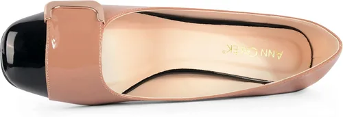 Vista 2 de ANN CREEK Zapatos de tacón bajo para mujer, zapatos de oficina de dos tonos, punta cuadrada, tacón grueso, de 2.4 pulgadas, Negro