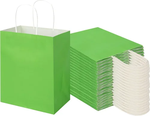 Vista 3 de Toovip Cada paquete de 100 bolsas medianas de papel kraft blanco y verde con asas a granel