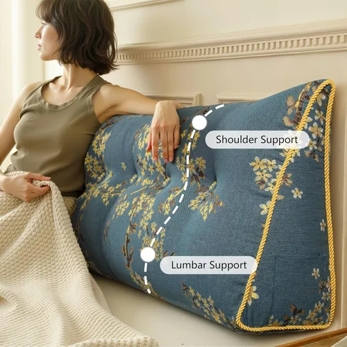 Vista 2 de WOWMAX - Almohada grande triangular con respaldo para cabecera, almohada de posicionamiento para lectura en forma de cuña, con funda extraíble