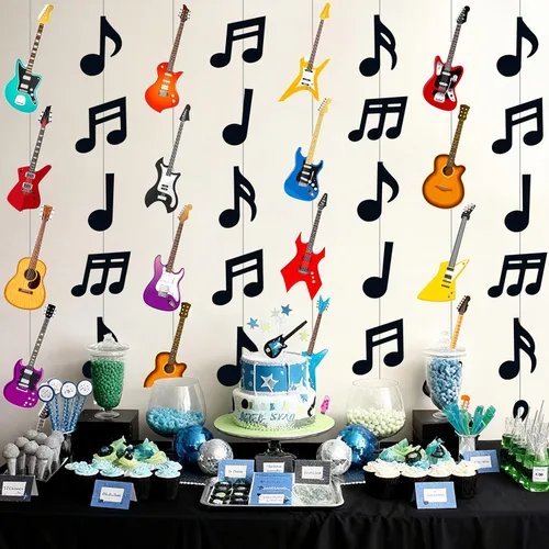 Vista 6 de 8 guirnaldas colgantes de fiesta musical para cumpleaños, decoración musical para colgar notas musicales, guirnaldas de techo para músico, fiesta