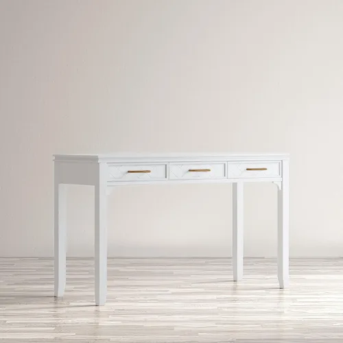 Vista 13 de Jofran Mid-Century - Escritorio moderno de madera de acacia con 3 cajones y puerto de carga USB, escritorio de computadora de 48 pulgadas para Blanc