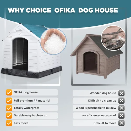 Vista 4 de Casa grande para perros al aire libre en interiores, casa aislada de plástico para perros pequeños, medianos y grandes, casa de perro duradera e