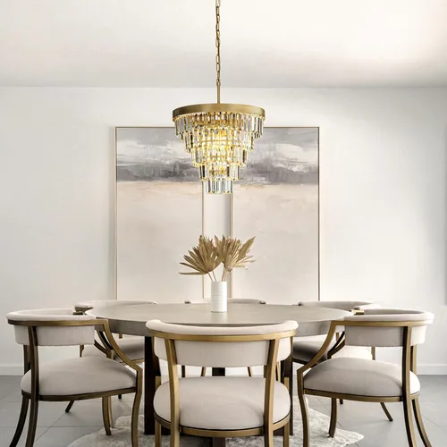 Vista 9 de ALOADECOR Candelabro de cristal de 5 niveles con forma de cono glamoroso de 4 luces, de 16 pulgadas, color dorado suave, ajustable, contemporáneo