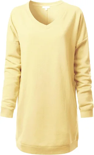 Vista 12 de MixMatchy Sudadera casual de forro polar con cuello en V para mujer, manga larga, túnica para otoño e invierno Negro (cuello redondo)