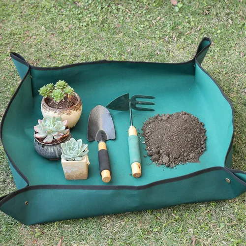 Vista 3 de Alfombrilla para trasplantar plantas de jardín, herramientas de mano de jardinería para jardineros, tela Oxford, 29.5 x 29.5 pulgadas (75x75 cm)