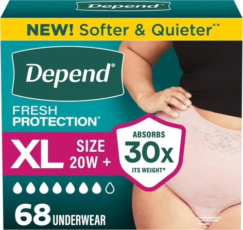 Vista 25 de Depend Fresh Protection - Pañales para adultos, ropa interior de incontinencia y para pérdida de orina posparto para mujer, desechable, máxima