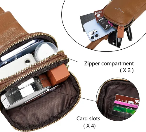 Vista 4 de Cangureras cruzadas para mujer, bolso bandolera de piel sintética, bolso pequeño para viajes (marrón fucsia), Estilo-marrón1-1, Bolso bandolera