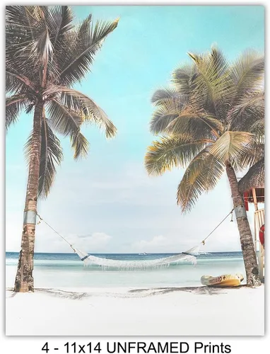 Vista 5 de Arte de pared de palmeras tropicales de playa GRANDE 11x14 - Arte de pared costero para casa de playa, casa de lago, decoración del hogar junto al