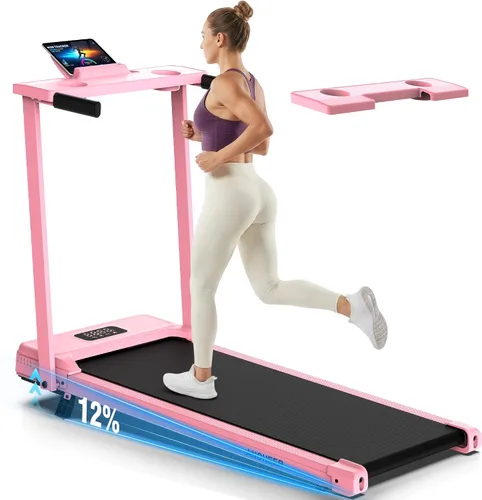 Vista 8 de ANCHEER Portable Treadmill with Incline, 3.5HP Walking Pad with Desk & Handle Bar, Foldable Treadmill for Home Office Small Space with Remote