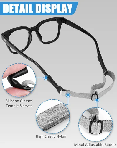 Vista 4 de BILIONE Correa de vidrio sin cola para gafas, cordón para lentes de sol para hombres y mujeres, soportes ajustables para gafas alrededor del cuello