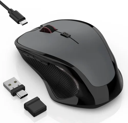 Vista 8 de Mouse inalámbrico Bluetooth para Mac Pro MacBook Air, mouse recargable con mouse Jiggler, interruptor de 3 modos Bluetooth 5.2/3.0 y receptor Negro