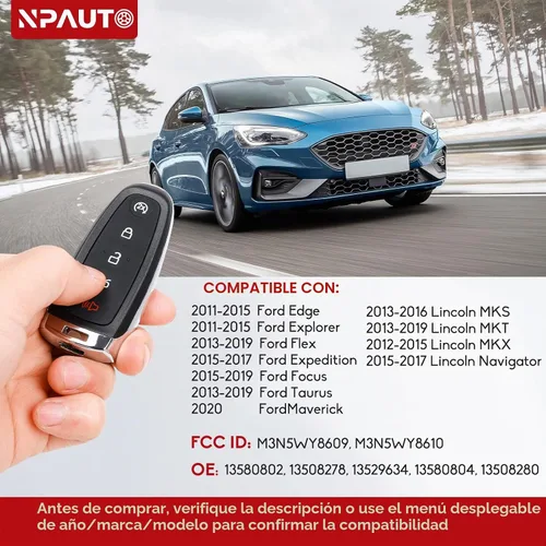 Vista 2 de NPAUTO Llavero compatible con Ford Explorer Edge 2011-2015, Focus 2015-2019, Taurus, Flex, Expedition, Lincoln MKX/MKT/MKS/Navigator, reemplazo