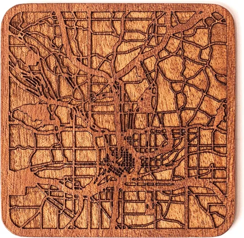 Vista 144 de Posavasos Amsterdam Map by O3 Design Studio, 1 pieza, posavasos de madera Sapele con mapa de la ciudad, hecho a mano, varias ciudades opcionales