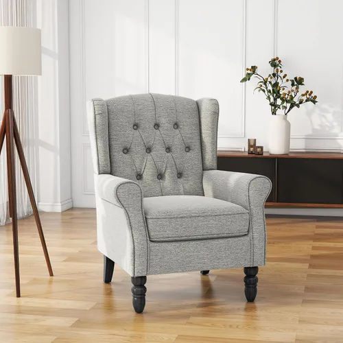 Vista 30 de High Back Accent Chair, Fabric Upholstered Armchair Wingback Chair for Living Room, Comfy Bedroom Reading Seat with Solid Wood Legs, Beige