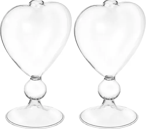 Vista 10 de Yardwe Jarrón de vidrio en forma de corazón con base de 6.24 pulgadas, maceta hidropónica transparente para el hogar, oficina, escritorio