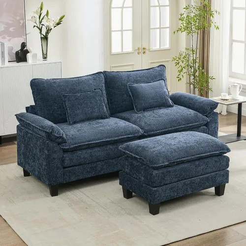 Vista 21 de URRED - Sofá seccional modular tipo nube, cómodo sofá cama de chenilla moderna con asientos profundos y otomán/almohadas para sala de estar