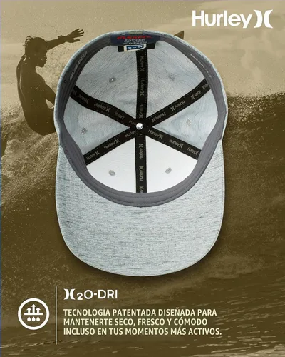 Vista 2 de Hurley Gorra de béisbol para hombre – Gorra ligera de visera curvada H2O Dri ajustada para hombre gris (Dark Smoke Grey)