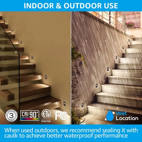 Vista 4 de LEONLITE - Luces LED para escalones de 3CCT 120V, 3.5W 110LM regulables del 5% al 100%, impermeables para interiores y exteriores, verticales, luz