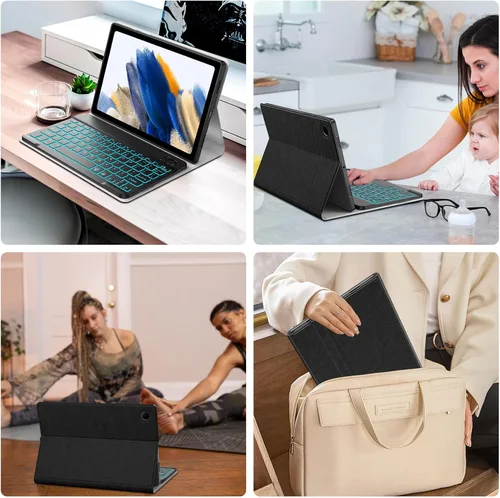 Vista 4 de JUQITECH Funda con teclado retroiluminado para Samsung Galaxy Tab A8 10.5 2022, funda suave inteligente con teclado inalámbrico desmontable