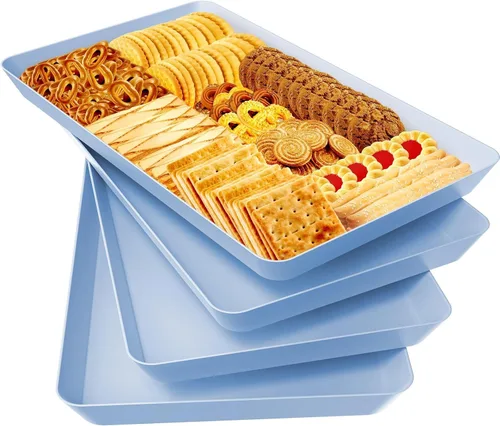 Vista 24 de WOWBOX 4 bandejas de servir para entretenimiento, platos para servir aperitivos, frutas, galletas, postres, bandejas de plástico reutilizables