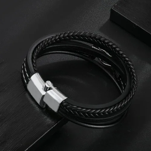 Vista 3 de Pulsera de cuero con nudo para hombre, estilo vintage, elegante, acero inoxidable 316L, infinito, joyería elegante y genial para hombres, padre