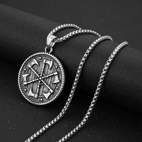 Vista 3 de HZMAN Collar de acero inoxidable vikingo valknut Kolovrat con colgante de rueda de sol eslava para hombres y niños, regalo de joyería, Acero