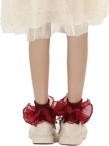 Vista 5 de Dicry Calcetines de doble encaje con volantes grandes para bebés y niños pequeños