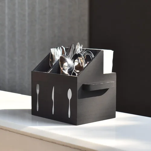 Vista 9 de Ikee Design - Organizador de utensilios de madera con asas Organizador de utensilios de madera para encimera, fiesta, camping y cocina, Negro