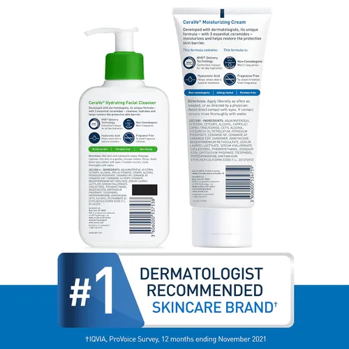 Vista 6 de CeraVe Set hidratante para el cuidado de la piel, crema hidratante de 8 onzas y limpiador facial hidratante de 8 onzas, ceramidas + crema hidratante