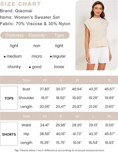 Vista 5 de Qiaomai Conjuntos de 2 piezas para mujer, conjuntos de suéter de punto y pantalones cortos