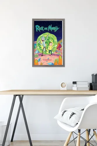 Vista 6 de Trends International Rick And Morty - Póster de pared de cubierta, 14.725 x 22.375 pulgadas, versión enmarcada de madera de granero