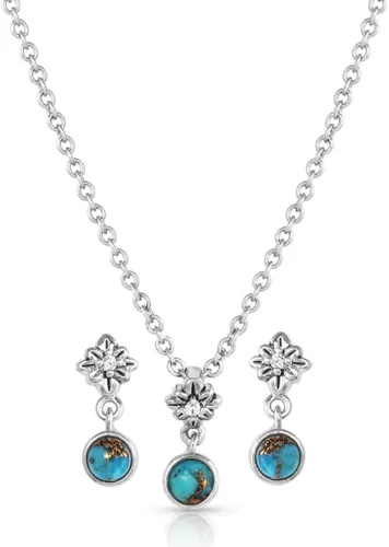 Vista 10 de Montana Silversmiths Conjunto de joyería de estilo occidental con turquesa elaborada a mano: aretes y collar