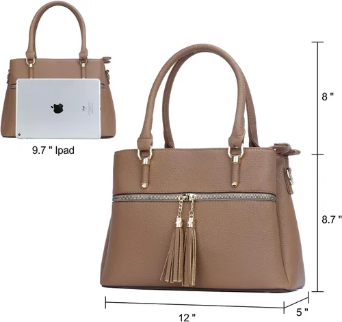 Vista 5 de KKXIU Bolsos tipo satchel para mujer con asa, bolsos de hombro y carteras con bolsillos y cremallera, bolsos cruzados de cuero