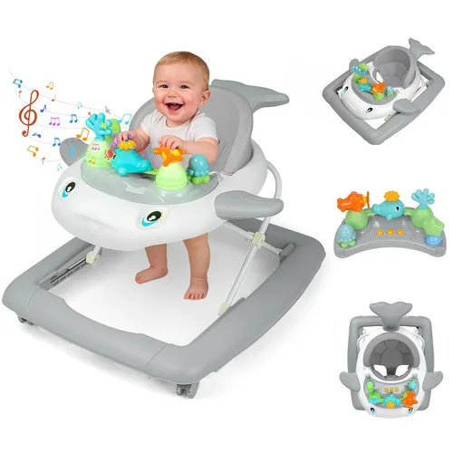 Vista 7 de Andador de bebé con ruedas, música y luces plegable Baby Walker Azul